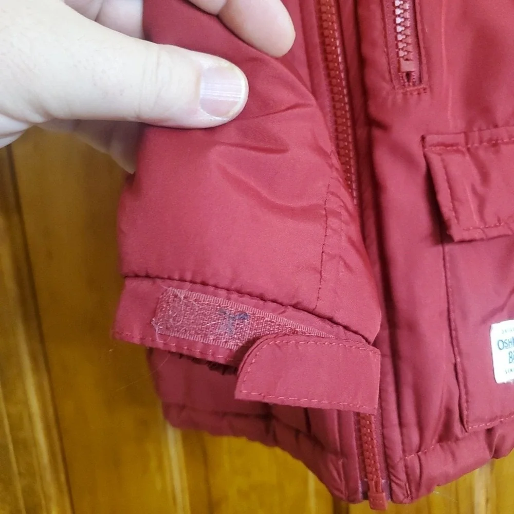 OshKosh 2T Puffer Jacket Toddler Boys Red Blue Hooded‎ Fleece Lined Winter Coat